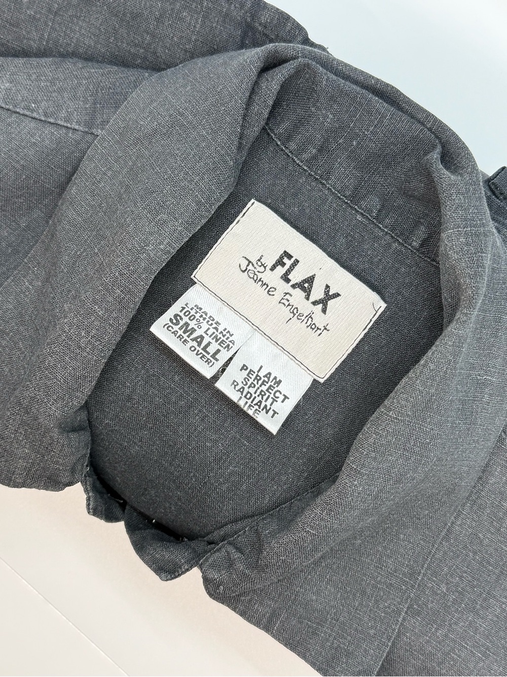 FLAX Jeanne Engelhart Sleeveless Button Front Linen Top Charcoal Small